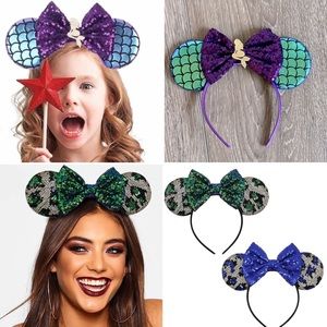 NEW! BUNDLE 3 Pairs Sequins Mommy & Me Minnie Mouse Ears Bow Headband Mermaid
